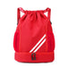 Drawstring Gym Backpack with Side Mesh Pockets - Red
