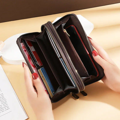 Geometric Wristlet Wallet with Dual Zip Compartments