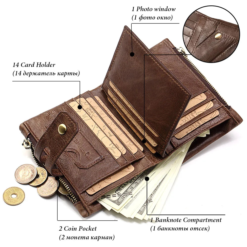 Retro Leather Wallet With Dual Zippers And Coin Pocket