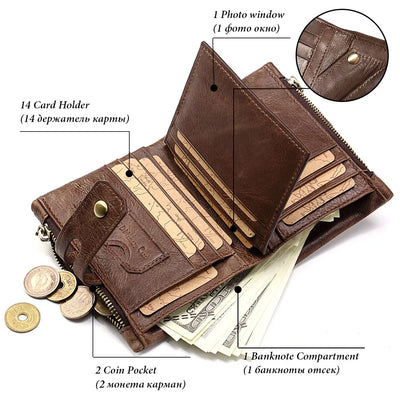 Retro Leather Wallet With Dual Zippers And Coin Pocket