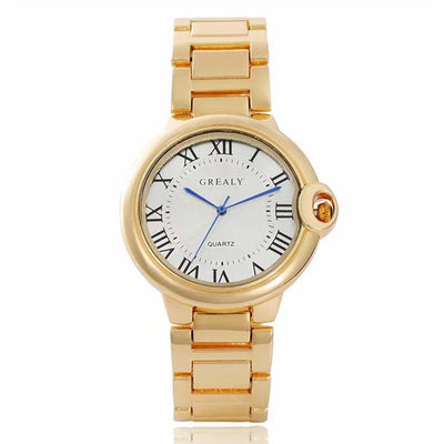 Bracelet Watch Quartz Movement Round Dial Classic - Gold White V2