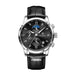 Men Leather Strap Watch Moon Phase Chronograph - Silver Black