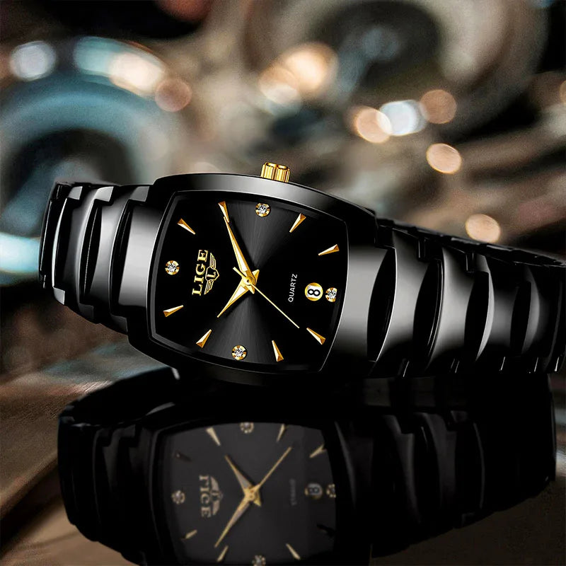 Quartz Watch with Luminous Dial and Diamond Markers