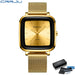 Square Mesh Dial Watch for Refined Everyday Timekeeping - Gold