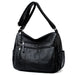 Genuine Leather Shoulder Bag Crossbody with Zip Pockets - Black