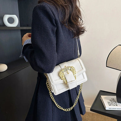 Handbag Crossbody With Ornate Lock and Chain Strap - WO2MEN