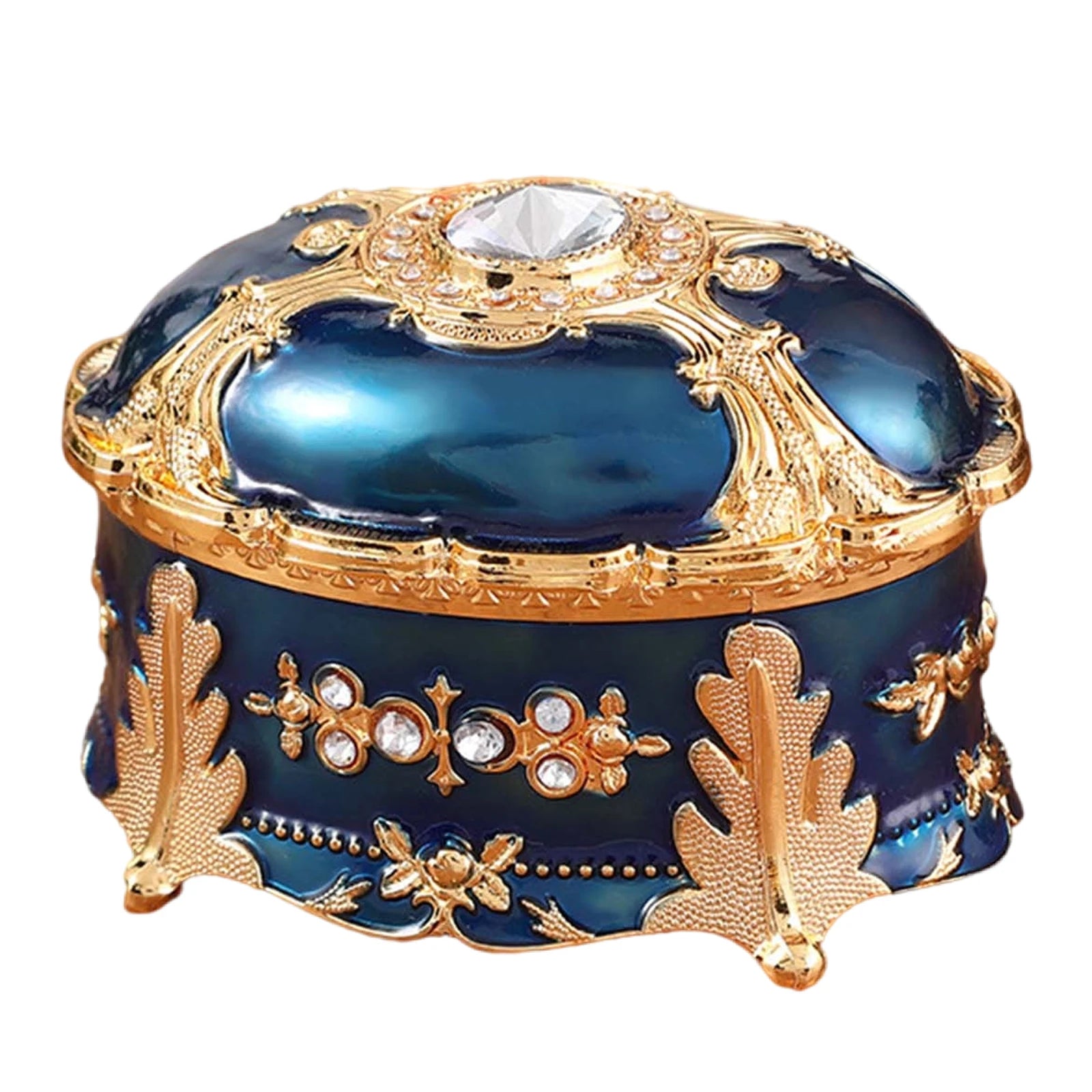 Ornate Velvet Jewelry Box with Crystal Ring Holder