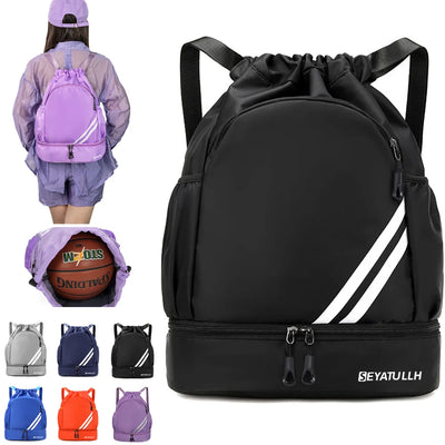 Drawstring Gym Backpack with Bottom Zipper Closure
