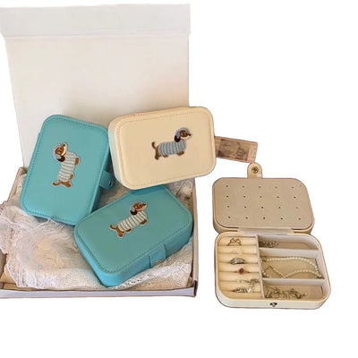 Embroidered Dog Jewelry Storage Box with Compartments