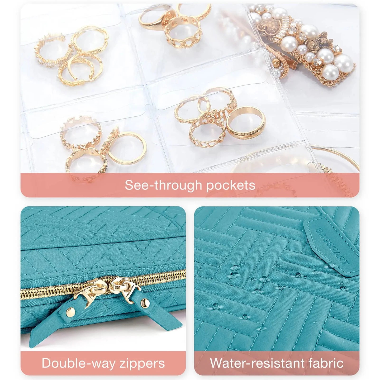 Elegant Jewelry Travel Binder Case See Through Panels