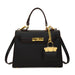 Lockable Satchel With Charm Pouch And Chain Accent Pro - Black