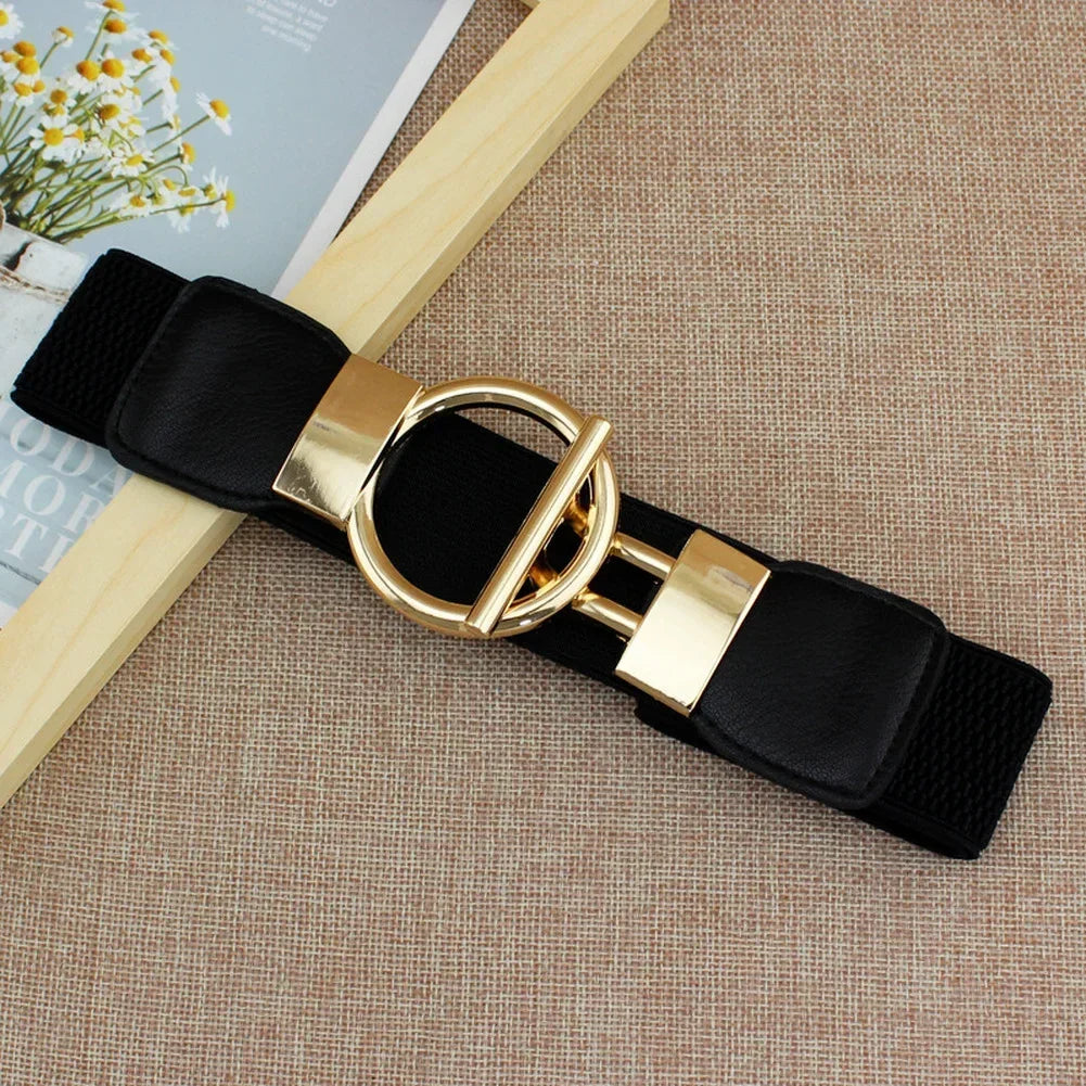 Round Buckle Belt with Gold Ring Accent Ornament