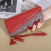 Long Zipper Wallet with Korean Splicing Tassel Details - Wine Red