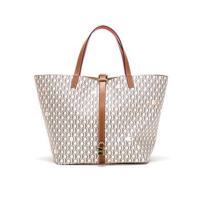 Monogram Lane Tote Bag with Wide Top and Strap Details