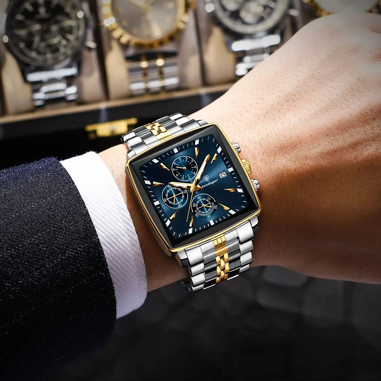 Square Chronograph Timepiece With Luminous Hands Plus