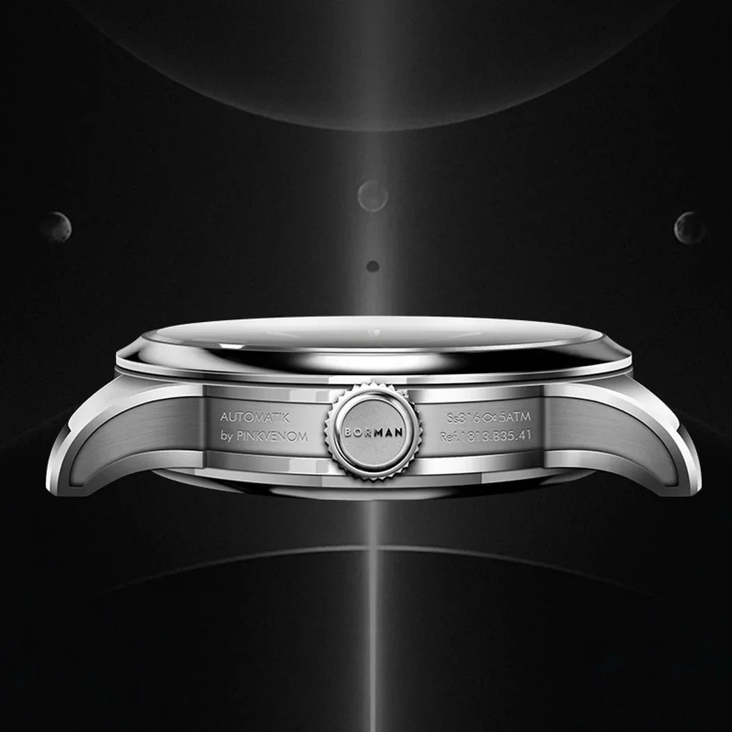 Moon Phase Automatic Watch Leather Strap Sapphire Dial