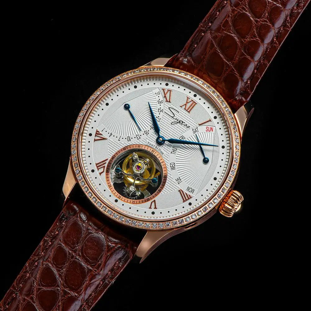 Tourbillon Wrist Watch Crocodile Leather Automatic