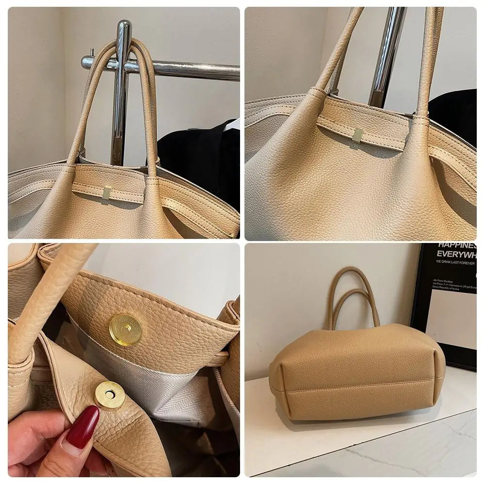 Elegant Lychee Pattern Shoulder Handbag Large Capacity