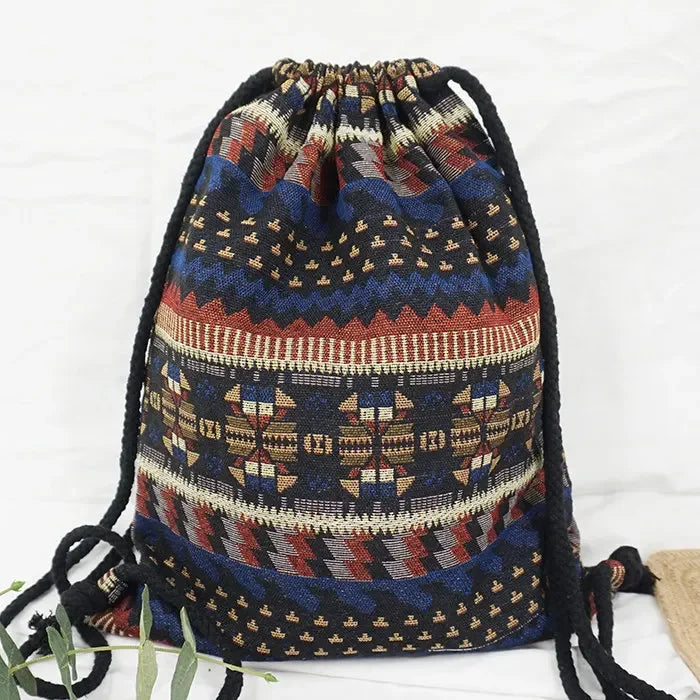 Backpack Drawstring Ethnic Pattern Bag Boho Chic