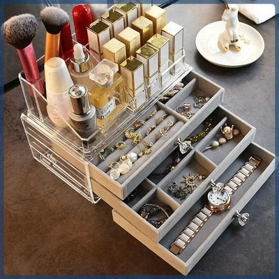 Jewelry Organizer Box with Three Drawers Crystal Knobs - WO2MEN