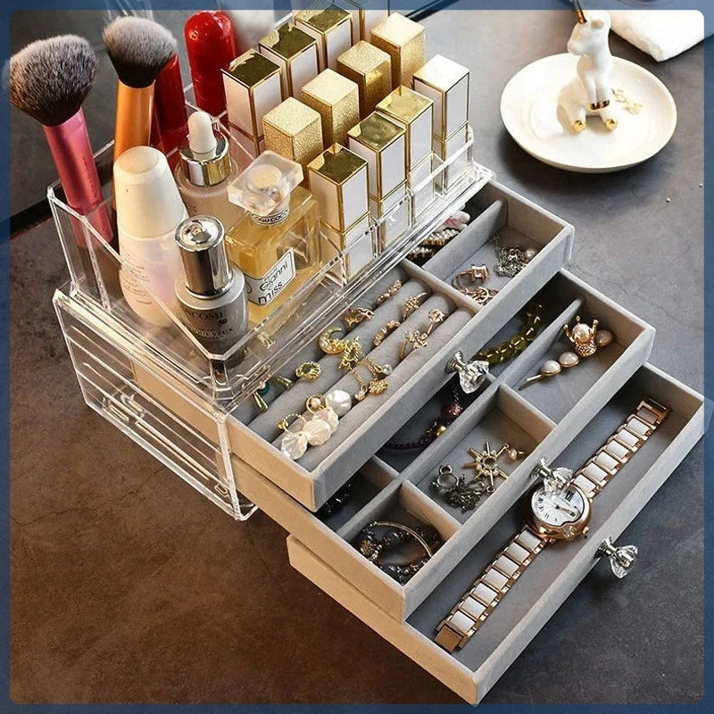 Three Drawer Desktop Jewelry Organizer With Clear Lid - WO2MEN