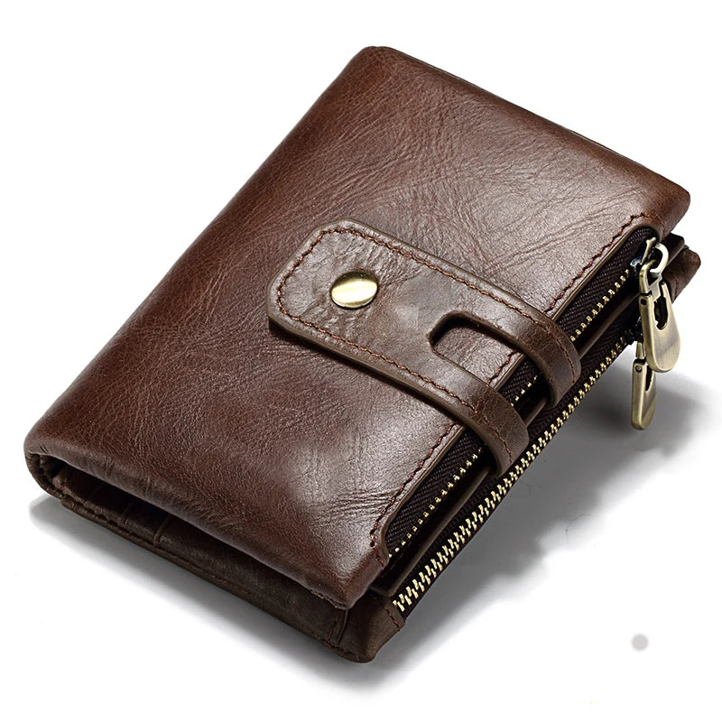 Retro Leather Wallet With Dual Zippers And Coin Pocket