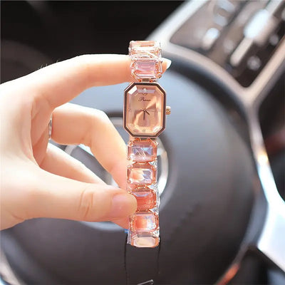Rectangular Gemstone Bracelet Watch with Soft Crystals