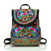 Floral Embroidery Backpack with Hasp Closure Front - D