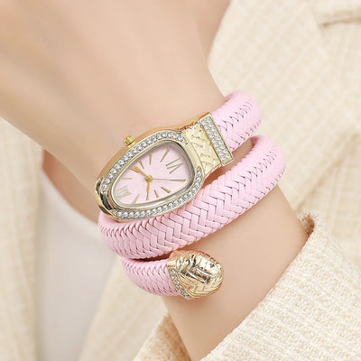 Serpentine Crystal Encrusted Timepiece With Double Wrap