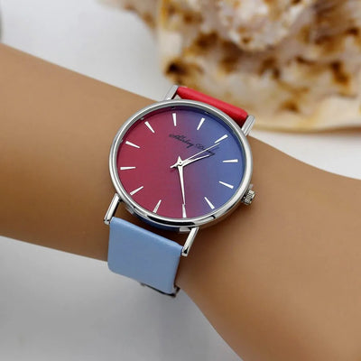 Ladies Watch Gradient Dial Quartz Movement Round Case - Rose Skyblue