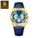 Refined Chronograph Timepiece for Formal Everyday Wear - Gold Blue White
