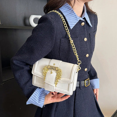 Handbag Crossbody With Ornate Lock and Chain Strap - WO2MEN