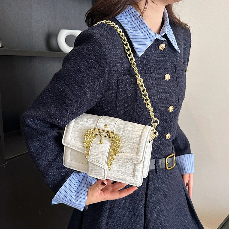 Handbag Crossbody With Ornate Lock and Chain Strap - WO2MEN