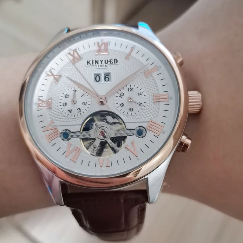 Tourbillon Skeleton Watch Roman Numerals Calendar