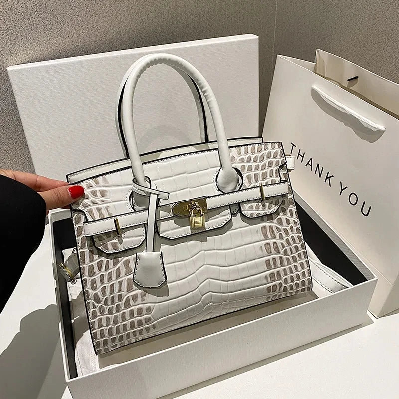 Crocodile Pattern City Satchel with Refined Structure