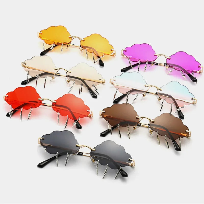 Cloud Rimless Sunglasses With Lightning Pendant