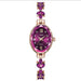 Watch with Oval Dial Diamond Inlaid Bracelet Timepiece - Purple