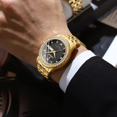 Diamond Bezel Quartz Wristwatch with Day Date
