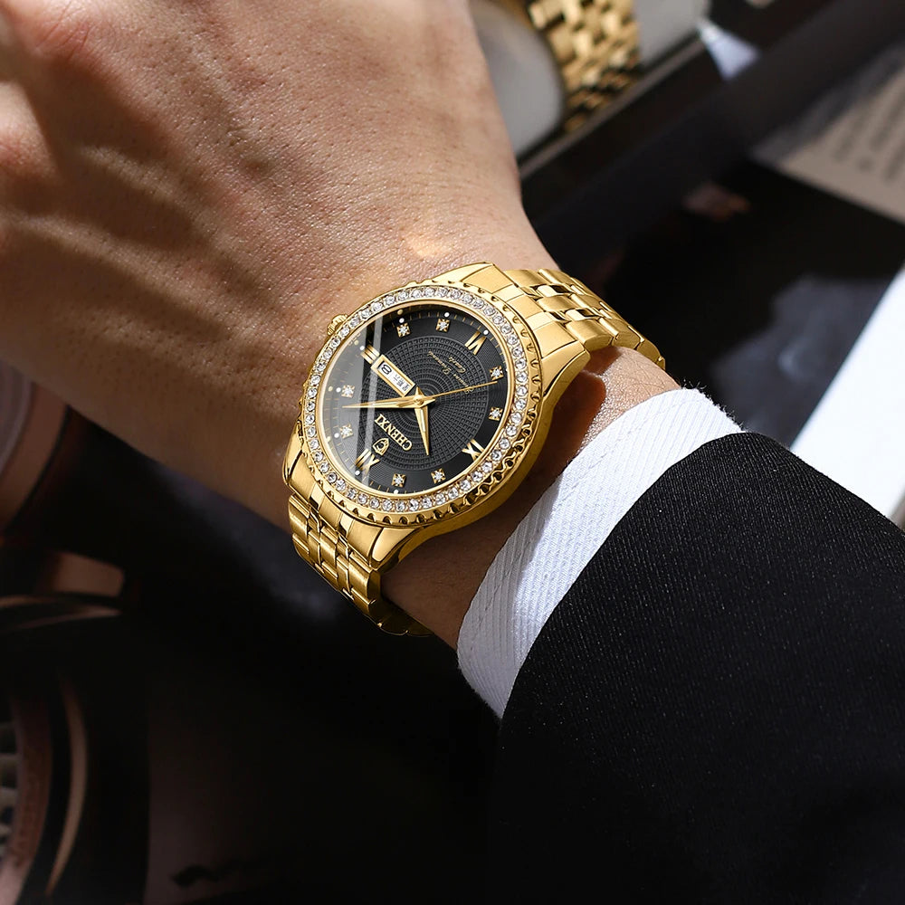 Diamond Bezel Quartz Wristwatch with Day Date