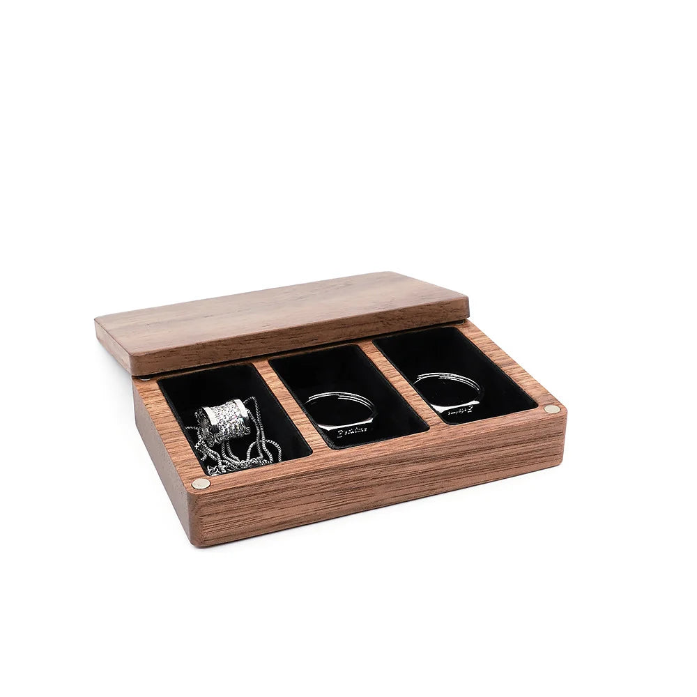 Walnut Jewelry Display Box with Six Compartments - C