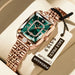 Wristwatch Rectangle Case Crystal Embellishments - Rose Gold Green