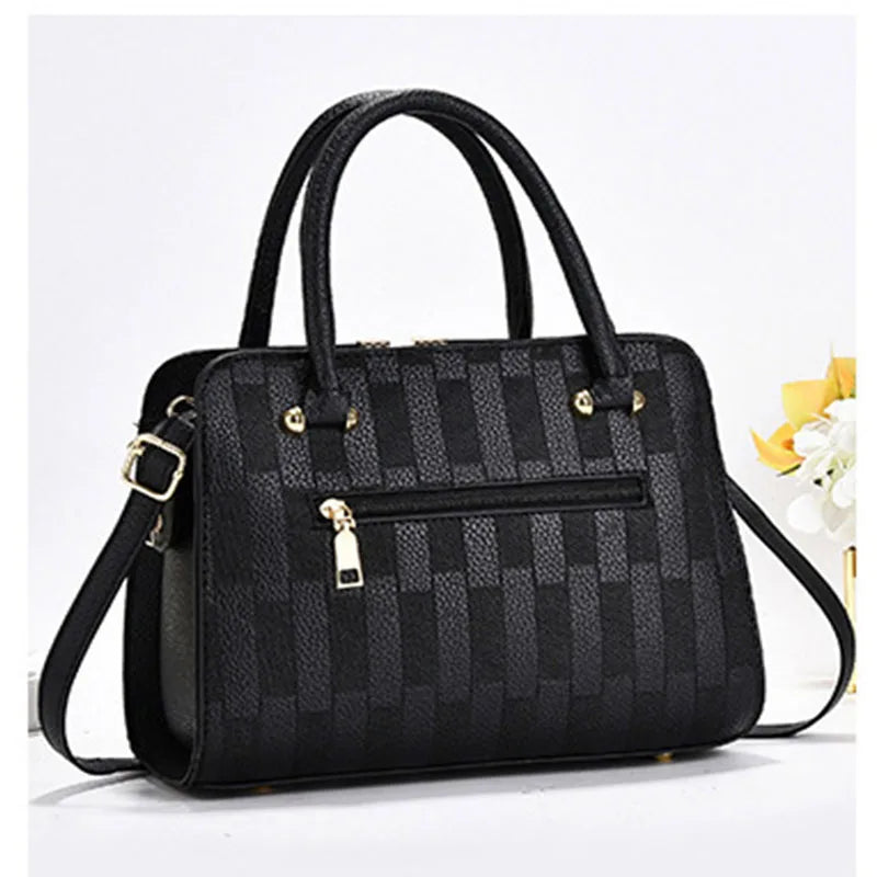 Checkered Bucket Handbag with Adjustable Strap