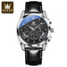 Aurora Chronograph Leather Watch With Water Resistance - Silver Black