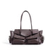 Genuine Cow Leather Shoulder Bag with Front Pockets - Coffee