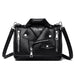 Biker Style Handbag with Zipper Pockets And Strap - Black