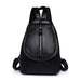 Soft Leather Backpack With Braided Flap Zipper Pocket - Black