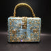 Crystal Floral Lattice Evening Bag With Embellishments - Sky Blue