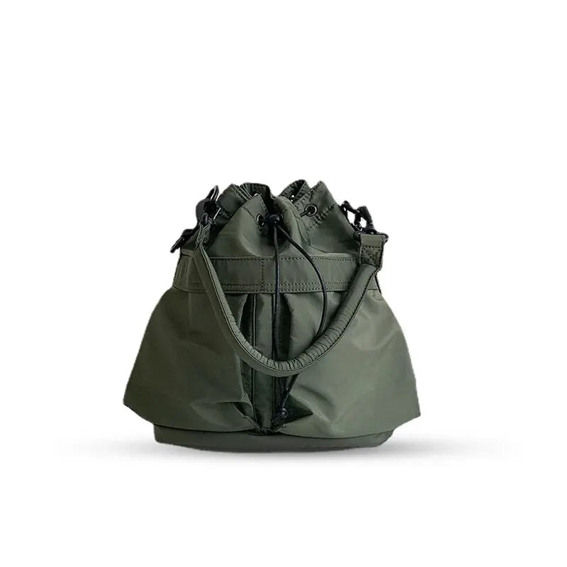 Nylon Waterproof Tote Bag with Drawstring and Detachable Strap