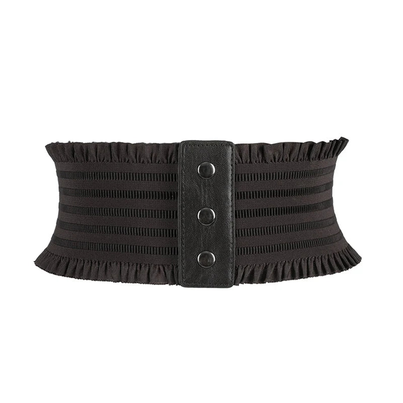 Wide Elastic Waist Belt with Snap Detail Adjustable - Coffee