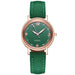 Women Leather Band Quartz Watch with Crystal Markers - Green
